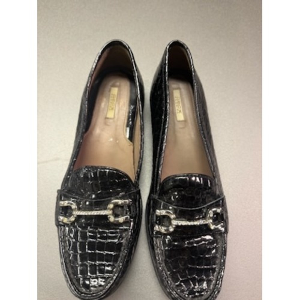 Geox Respira Black Croc Embossed Patent Leather Rhinestone Loafers D13Q4G 37.5